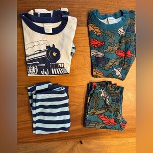 Hanna Andersson Boys Pajamas Size 8 VGUC Trains & Cars 100% Cotton PJs